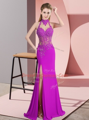 Comfortable Fuchsia Sleeveless Chiffon Backless for Prom and Party