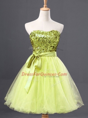 Glorious Sweetheart Sleeveless Zipper Prom Gown Yellow Green Tulle
