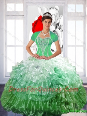 Romantic 2015 Ball Gown Best Quinceanera Dresses with Ruffled Layers and Beading