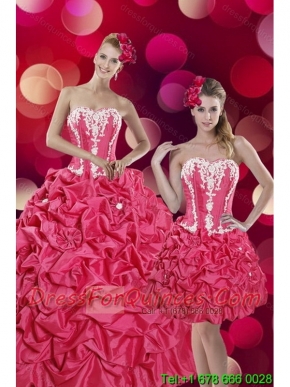 2015 Pretty Hot Pink Sweet 15 Dresses with Pick Ups and Appliques