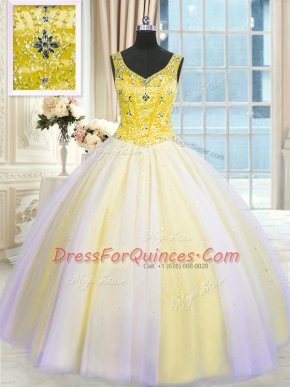 Sweet Sleeveless Lace Up Floor Length Beading and Sequins Quince Ball Gowns