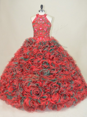 Classical Multi-color Sweet 16 Dress Brush Train Sleeveless Embroidery