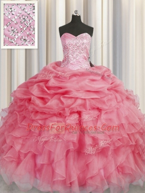 Clearance Sweetheart Sleeveless Lace Up Sweet 16 Dresses Coral Red Organza