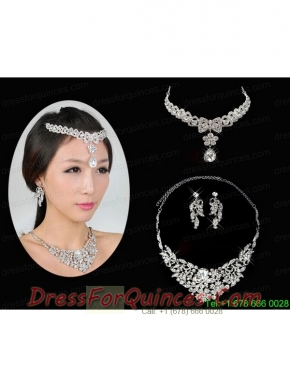 Alloy Wedding Jewelry Set Including Necklace And Earrings in Silver