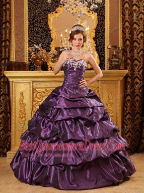 Purple Ball Gown Sweetheart Floor-length Taffeta Appliques Quinceanera Dress