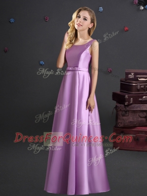 Square Lilac Zipper Quinceanera Court Dresses Bowknot Sleeveless Floor Length