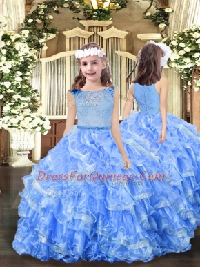 Amazing Scoop Sleeveless Organza Girls Pageant Dresses Beading and Ruffles Zipper