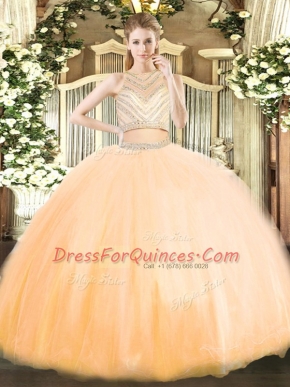 Clearance Gold Zipper Sweet 16 Dress Beading Sleeveless Floor Length