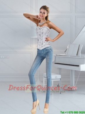 Popular Sweetheart White Corset with Ruffles and Beading