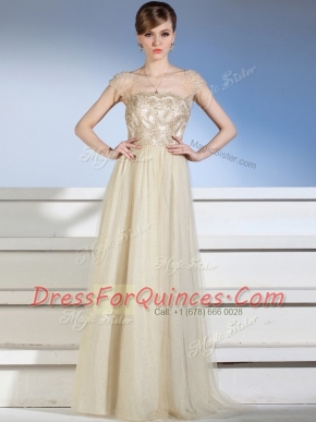 Champagne Bateau Side Zipper Appliques Evening Dress Sleeveless