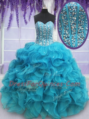 Extravagant Sleeveless Beading and Ruffles Lace Up Quinceanera Dress