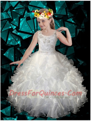 Elegant White Ball Gown Straps Beading Little Girl Pageant Dresses
