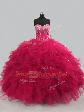 Stunning Sleeveless Lace Up Floor Length Beading and Ruffles Sweet 16 Quinceanera Dress