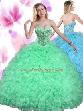 Sleeveless Lace Up Floor Length Beading and Ruffles Quinceanera Dress