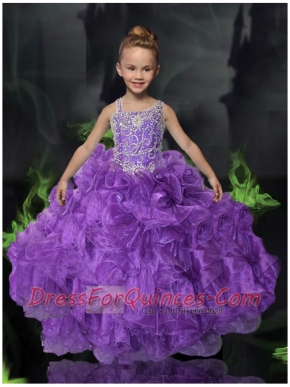 Purple Ball Gown Asymmetrical Floor-length Little Gril Pageant Dress