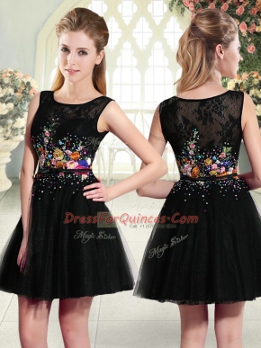 Latest Black Sleeveless Beading and Embroidery Mini Length Prom Party Dress