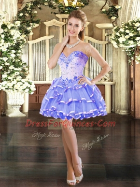 Exquisite Lavender Ball Gowns Beading and Ruffled Layers Dress for Prom Lace Up Organza Sleeveless Mini Length