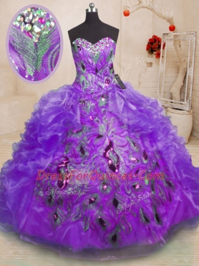 Nice Ball Gowns Sweet 16 Dress Purple Sweetheart Organza Sleeveless Floor Length Zipper