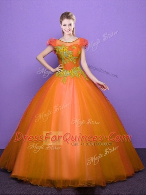 Cheap Scoop Short Sleeves Tulle Sweet 16 Dress Appliques Lace Up