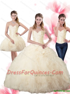 Beaded Champagne New Styles Quinceanera Dresses with Ruffles