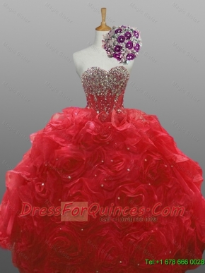 2015 Delicate Sweetheart Quinceanera Dresses with Beading and Rolling Flowers