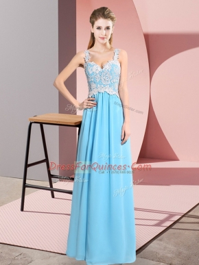 Lace Evening Dress Baby Blue Zipper Sleeveless Floor Length