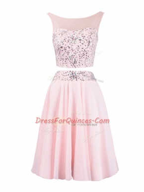 Trendy Organza Scoop Sleeveless Zipper Beading in Baby Pink
