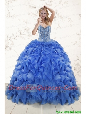 Hot Sale Beaded Royal Blue Sweet 15 Dresses with Sweep Train