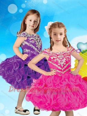 Gorgeous Straps Beaded Cap Sleeves Organza Mini Quinceanera Dress