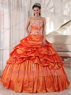 Orange Ball Gown Sweetheart Floor-length Taffeta Appliques and Ruch Quinceanera Dress