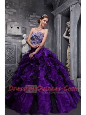 Modest Purple Sweetheart Floor-length Zebra and Organza Quinceanera Dress With Ruffles and Beading