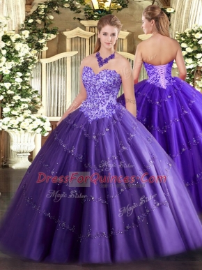 Sweetheart Sleeveless Lace Up Vestidos de Quinceanera Purple Tulle