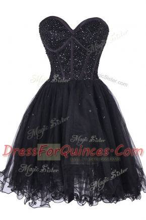 Edgy Tulle Sweetheart Sleeveless Criss Cross Sequins in Black