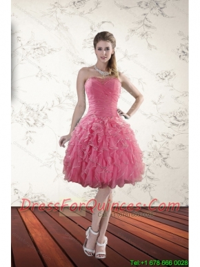 2015 New Style Strapless Prom Dresses with Beading and Ruffles