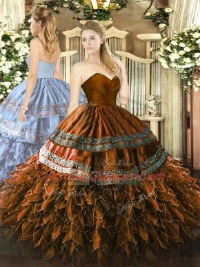 Sleeveless Zipper Floor Length Embroidery and Ruffles Quince Ball Gowns