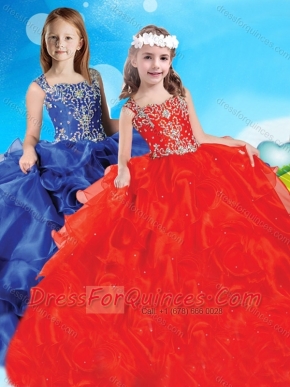 New Style Beaded and Ruffled Straps Mini Quinceanera Dress in Red