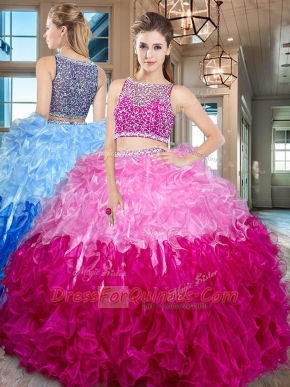 Stylish Floor Length Two Pieces Sleeveless Multi-color 15th Birthday Dress Side Zipper