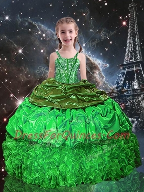 Glorious Beading and Ruffles and Pick Ups Kids Formal Wear Lace Up Sleeveless Floor Length
