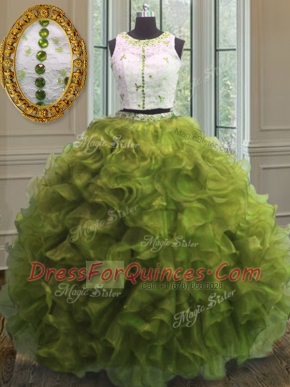 Edgy Scoop Clasp Handle Organza Sleeveless Floor Length Quinceanera Gown and Appliques and Ruffles