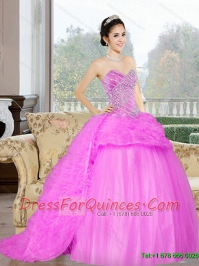 2015 Classical Court Train Sweet 16 Dress with Beading and Ruffles