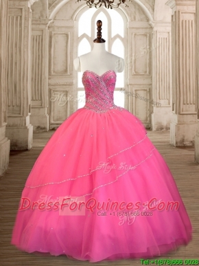Top Selling Beaded Tulle Sweet 16 Dress in Rose Pink