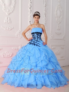 Strapless Ball Gown Appliques Lace-up Aqua Blue Strapless 2014 Spring Quinceanera Dresses