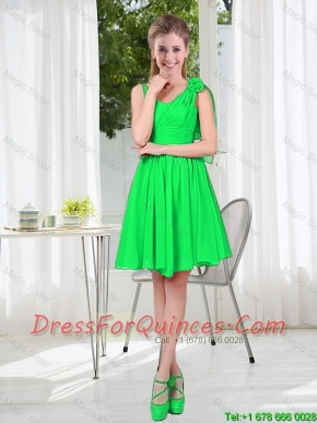 Elegant A Line Straps Green Junior Dresses with Hand Made Flowers