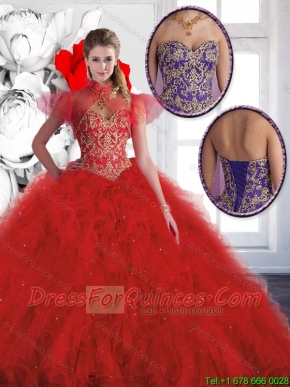 Luxurious Red Sweetheart Quinceanera Gowns with Beading