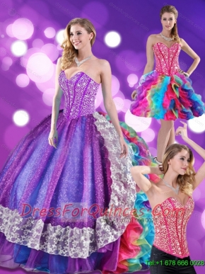 2015 Fashionable Beading and Ruffles Sweetheart Quinceanera Dresses in Multi Color