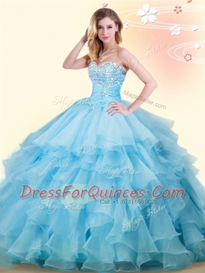 Artistic Sleeveless Lace Up Floor Length Beading and Ruffles Quinceanera Gowns