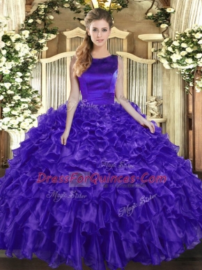 Floor Length Ball Gowns Sleeveless Purple Ball Gown Prom Dress Lace Up