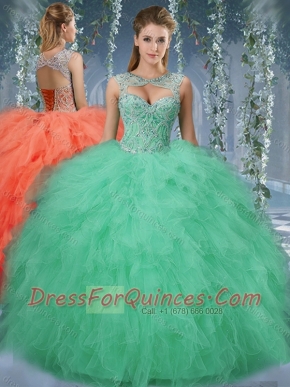 Exquisite Beaded and Ruffled Big Puffy Quinceanera Gown in Turquoise
