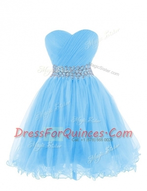 Baby Blue Sleeveless Organza Lace Up Prom Gown for Prom and Party