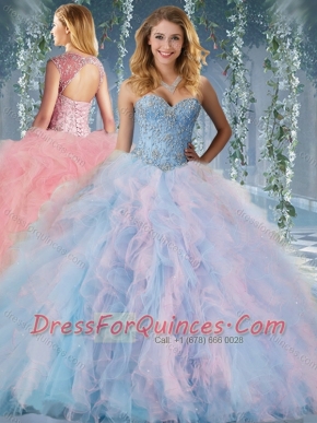 Gorgeous Rainbow Big Puffy Quinceanera Gown with Beading and Ruffles